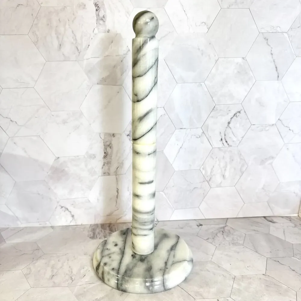 Vintage Marble Paper Towel Holder Freestanding White Gray 13